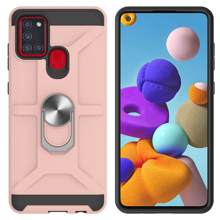 For Samsung Galaxy A21s War-god Armor TPU + PC Shockproof Magnetic Protective Case with Ring Holder