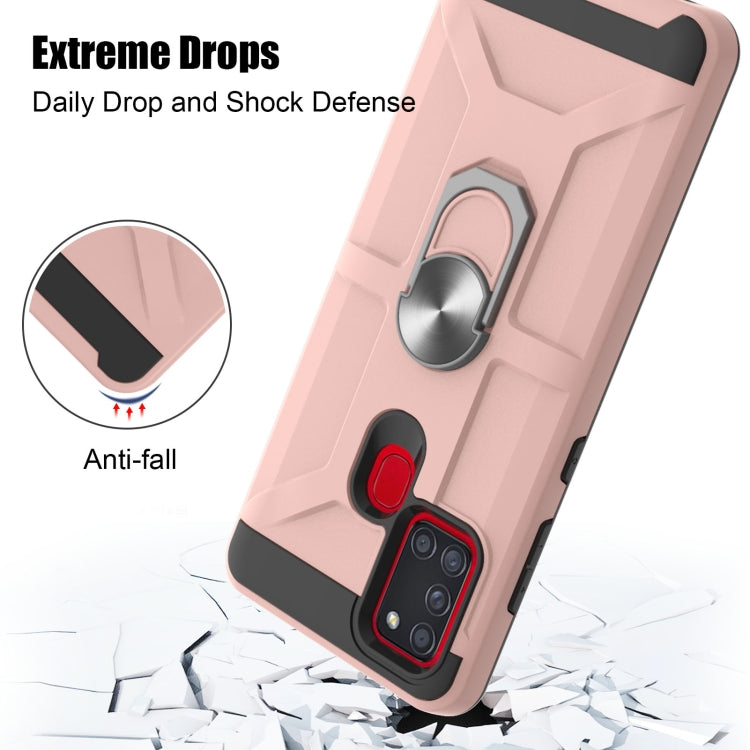 For Samsung Galaxy A21s War-god Armor TPU + PC Shockproof Magnetic Protective Case with Ring Holder