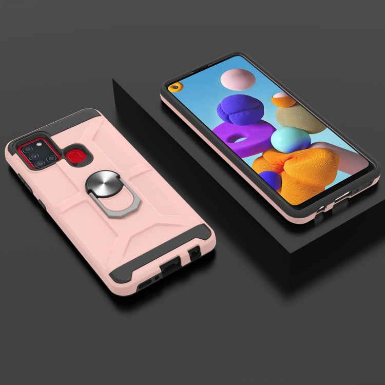 For Samsung Galaxy A21s War-god Armor TPU + PC Shockproof Magnetic Protective Case with Ring Holder