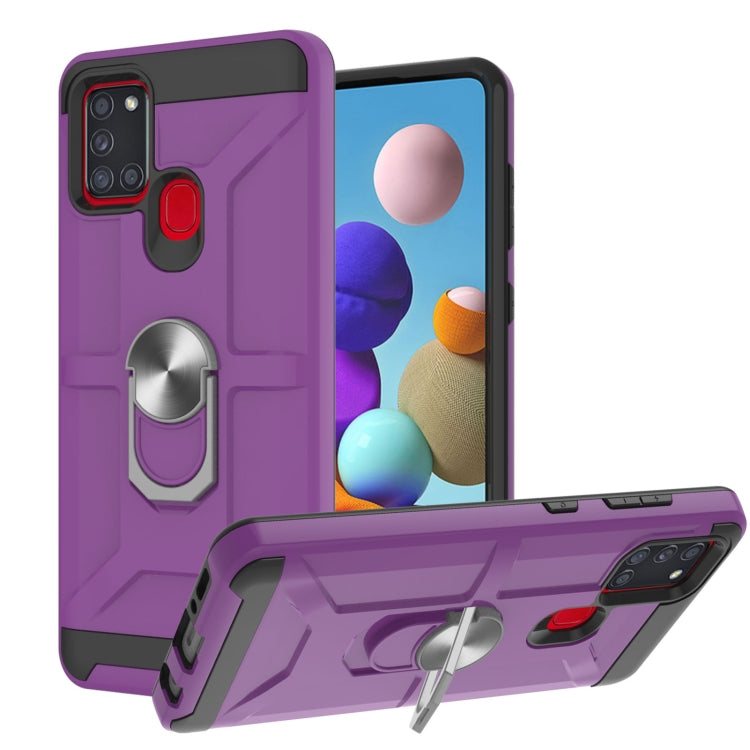 For Samsung Galaxy A21s War-god Armor TPU + PC Shockproof Magnetic Protective Case with Ring Holder