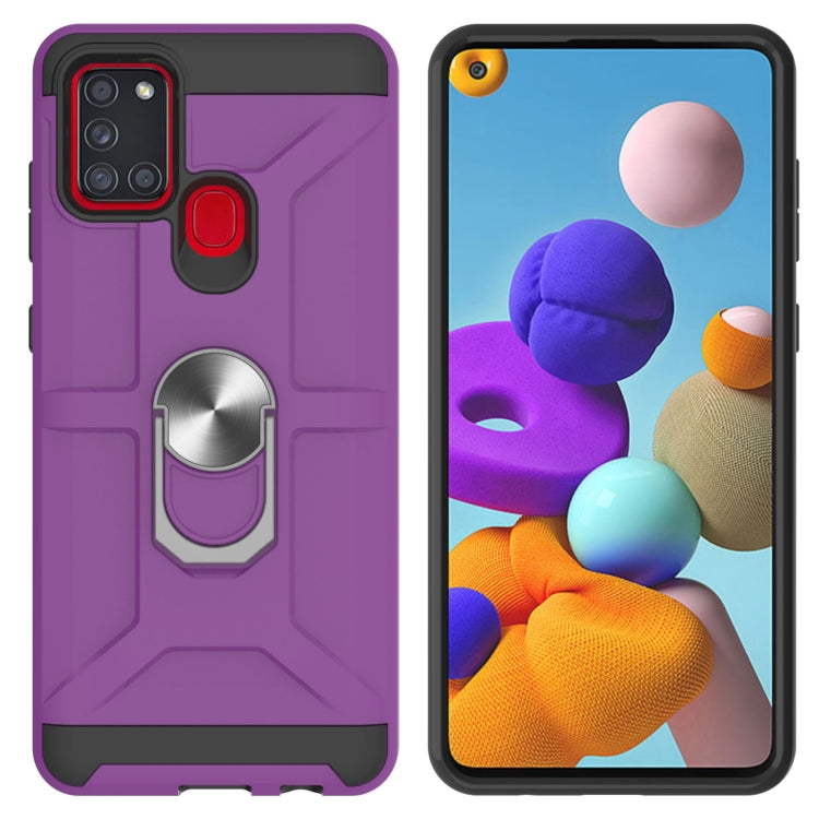 For Samsung Galaxy A21s War-god Armor TPU + PC Shockproof Magnetic Protective Case with Ring Holder