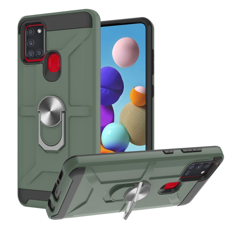 For Samsung Galaxy A21s War-god Armor TPU + PC Shockproof Magnetic Protective Case with Ring Holder