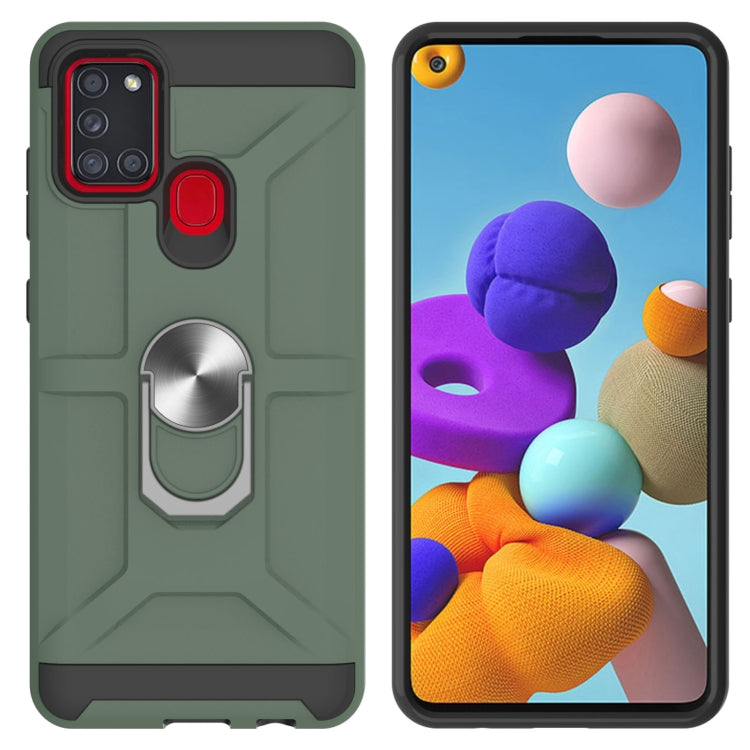 For Samsung Galaxy A21s War-god Armor TPU + PC Shockproof Magnetic Protective Case with Ring Holder
