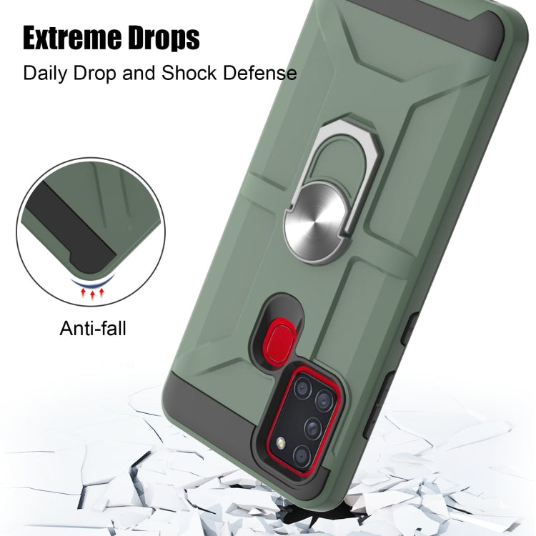 For Samsung Galaxy A21s War-god Armor TPU + PC Shockproof Magnetic Protective Case with Ring Holder