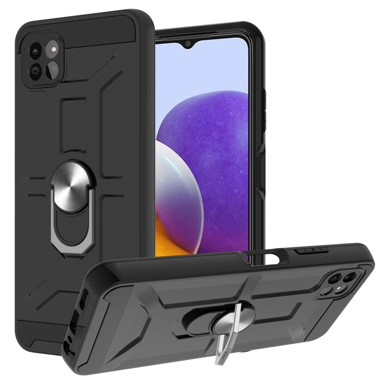 For Samsung Galaxy A22 5G War-god Armor TPU + PC Shockproof Magnetic Protective Case with Ring Holder