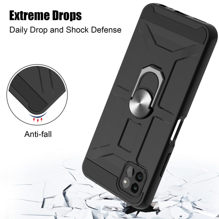 For Samsung Galaxy A22 5G War-god Armor TPU + PC Shockproof Magnetic Protective Case with Ring Holder
