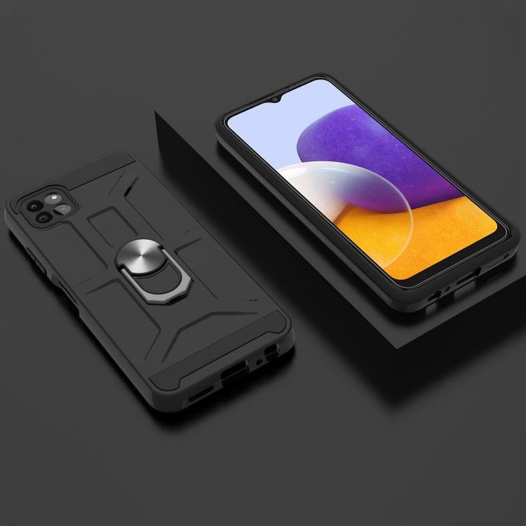 For Samsung Galaxy A22 5G War-god Armor TPU + PC Shockproof Magnetic Protective Case with Ring Holder