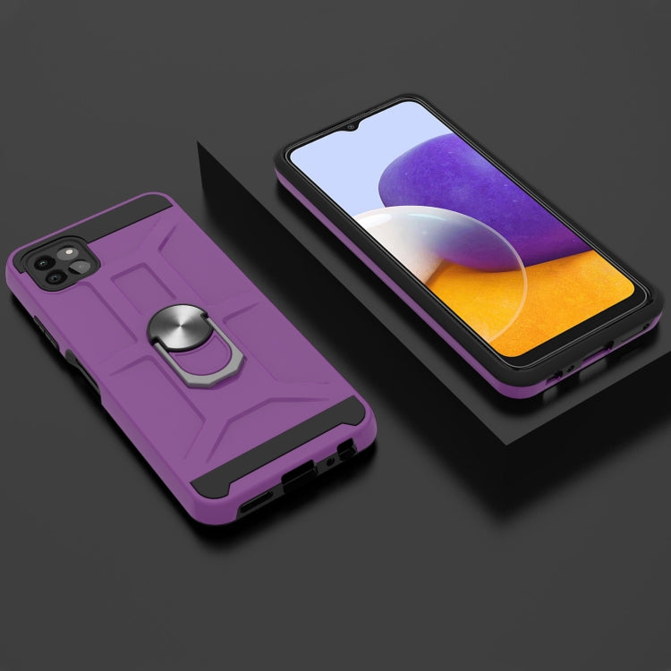 For Samsung Galaxy A22 5G War-god Armor TPU + PC Shockproof Magnetic Protective Case with Ring Holder