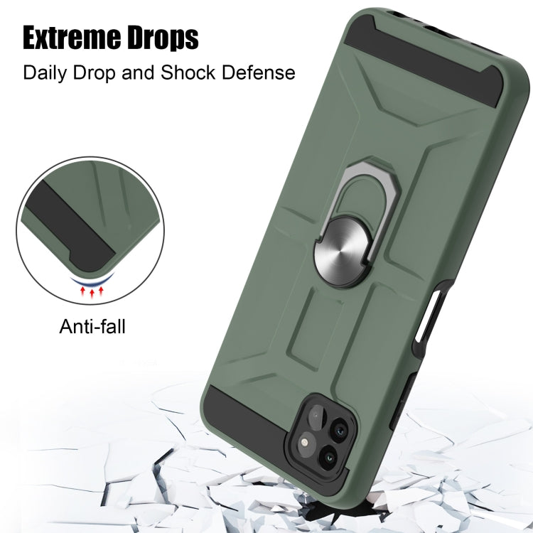 For Samsung Galaxy A22 5G War-god Armor TPU + PC Shockproof Magnetic Protective Case with Ring Holder