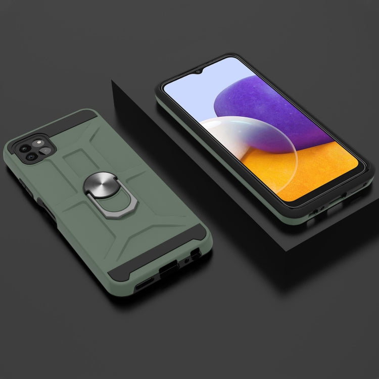 For Samsung Galaxy A22 5G War-god Armor TPU + PC Shockproof Magnetic Protective Case with Ring Holder
