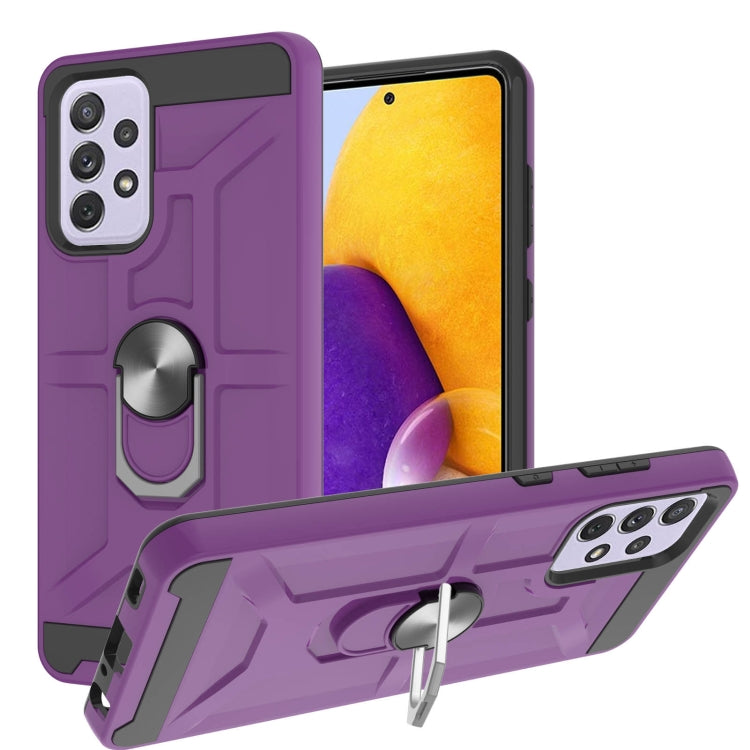 For Samsung Galaxy A72 5G / 4G War-god Armor TPU + PC Shockproof Magnetic Protective Case with Ring Holder