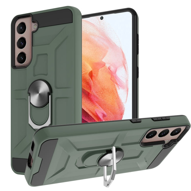 For Samsung Galaxy S21 5G War-god Armor TPU + PC Shockproof Magnetic Protective Case with Ring Holder