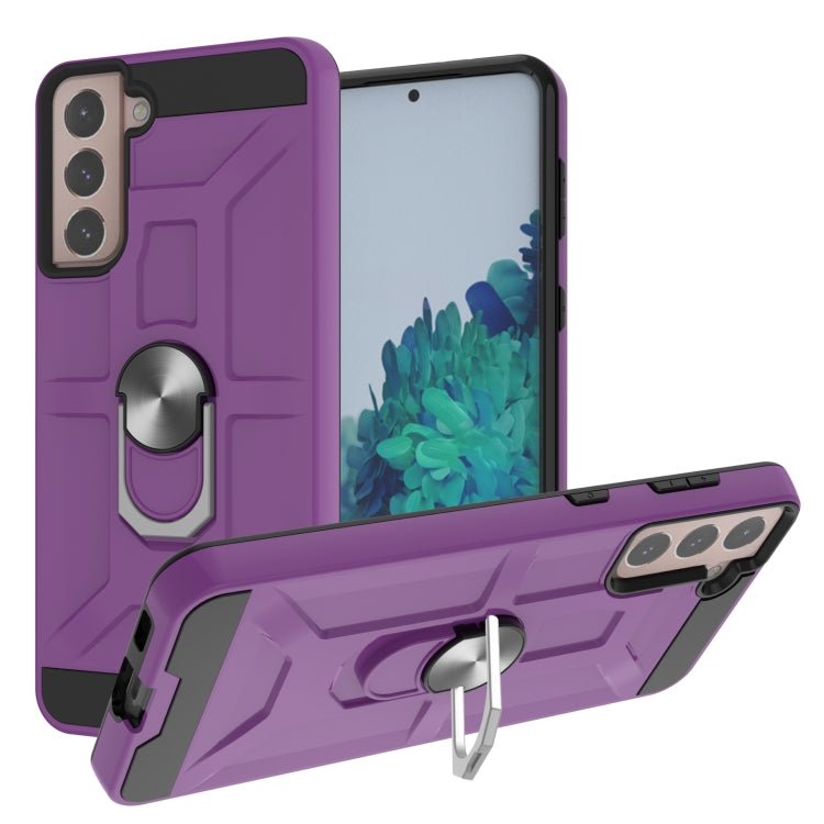 For Samsung Galaxy S21+ 5G War-god Armor TPU + PC Shockproof Magnetic Protective Case with Ring Holder