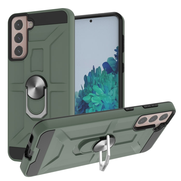 For Samsung Galaxy S21+ 5G War-god Armor TPU + PC Shockproof Magnetic Protective Case with Ring Holder