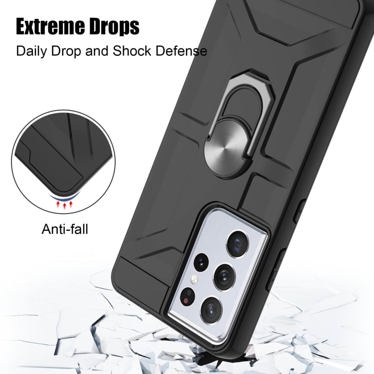 For Samsung Galaxy S21 Ultra 5G War-god Armor TPU + PC Shockproof Magnetic Protective Case with Ring Holder