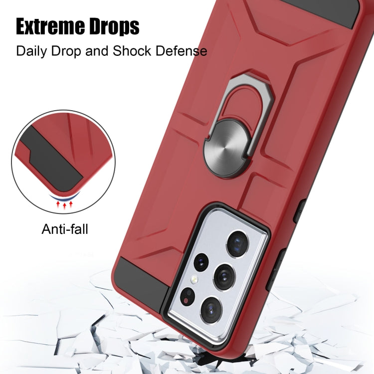 For Samsung Galaxy S21 Ultra 5G War-god Armor TPU + PC Shockproof Magnetic Protective Case with Ring Holder