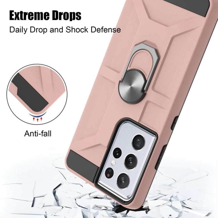 For Samsung Galaxy S21 Ultra 5G War-god Armor TPU + PC Shockproof Magnetic Protective Case with Ring Holder