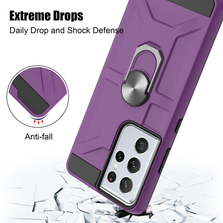 For Samsung Galaxy S21 Ultra 5G War-god Armor TPU + PC Shockproof Magnetic Protective Case with Ring Holder