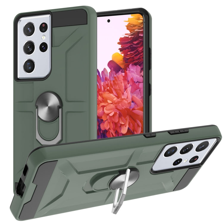 For Samsung Galaxy S21 Ultra 5G War-god Armor TPU + PC Shockproof Magnetic Protective Case with Ring Holder