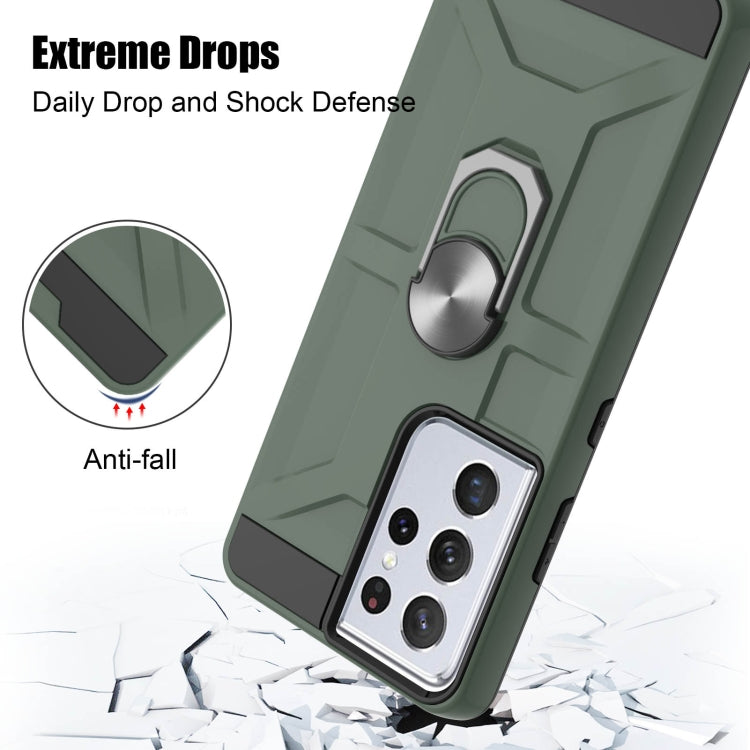 For Samsung Galaxy S21 Ultra 5G War-god Armor TPU + PC Shockproof Magnetic Protective Case with Ring Holder