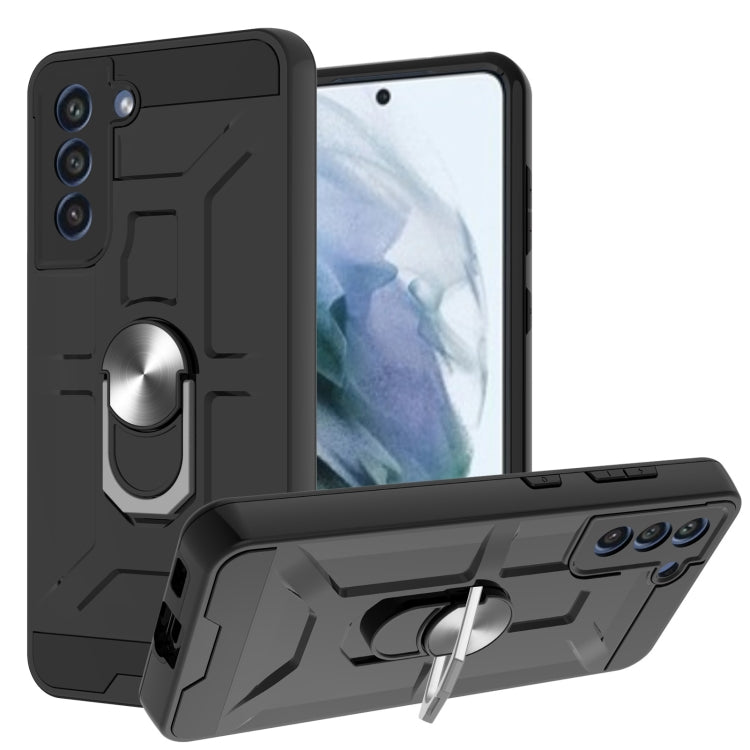 For Samsung Galaxy S21 FE War-god Armor TPU + PC Shockproof Magnetic Protective Case with Ring Holder