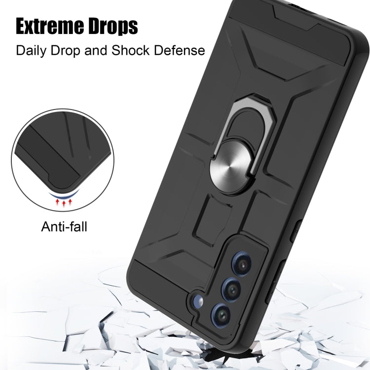 For Samsung Galaxy S21 FE War-god Armor TPU + PC Shockproof Magnetic Protective Case with Ring Holder