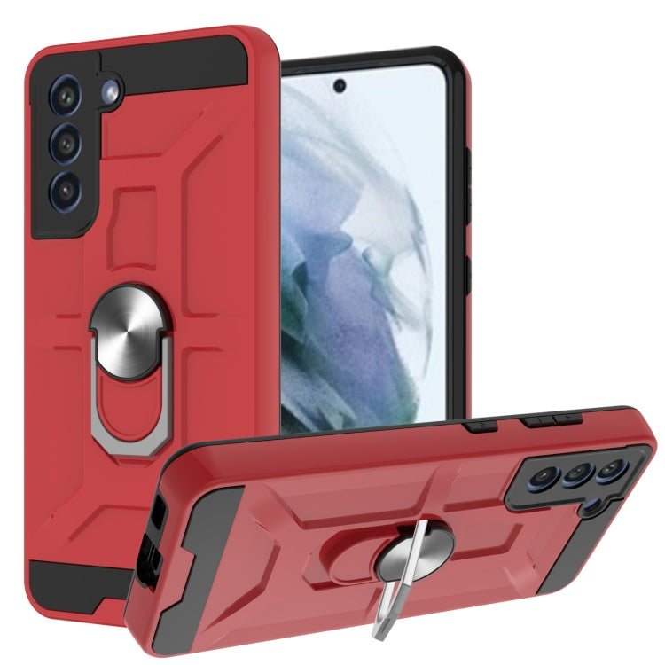 For Samsung Galaxy S21 FE War-god Armor TPU + PC Shockproof Magnetic Protective Case with Ring Holder