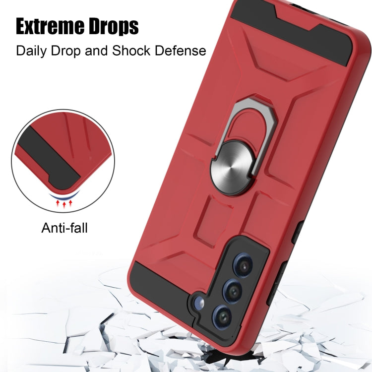 For Samsung Galaxy S21 FE War-god Armor TPU + PC Shockproof Magnetic Protective Case with Ring Holder