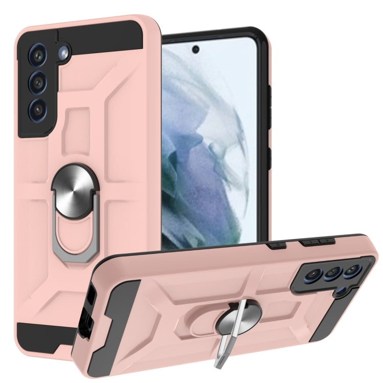 For Samsung Galaxy S21 FE War-god Armor TPU + PC Shockproof Magnetic Protective Case with Ring Holder