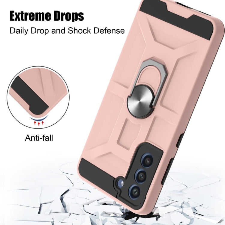 For Samsung Galaxy S21 FE War-god Armor TPU + PC Shockproof Magnetic Protective Case with Ring Holder