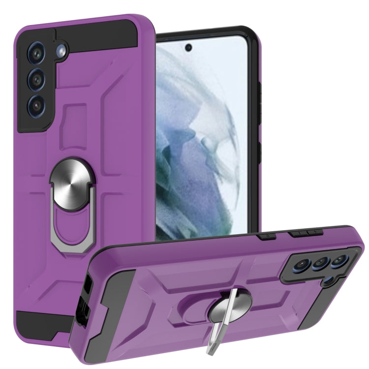 For Samsung Galaxy S21 FE War-god Armor TPU + PC Shockproof Magnetic Protective Case with Ring Holder