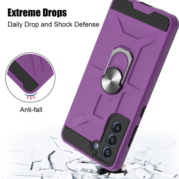 For Samsung Galaxy S21 FE War-god Armor TPU + PC Shockproof Magnetic Protective Case with Ring Holder