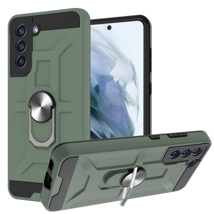 For Samsung Galaxy S21 FE War-god Armor TPU + PC Shockproof Magnetic Protective Case with Ring Holder