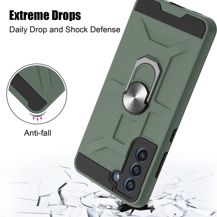 For Samsung Galaxy S21 FE War-god Armor TPU + PC Shockproof Magnetic Protective Case with Ring Holder