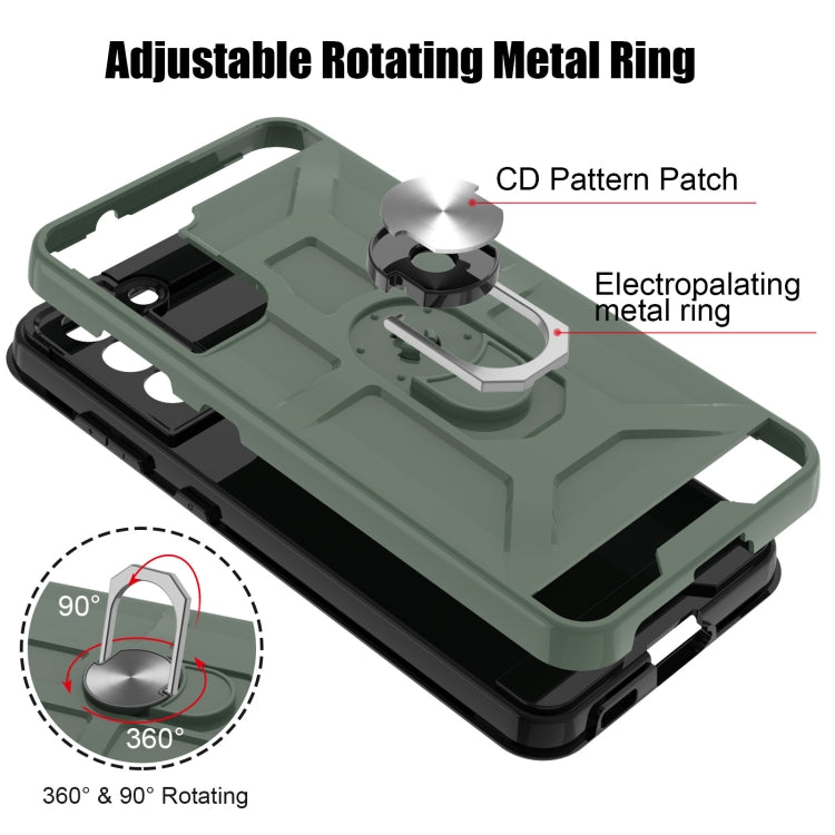 For Samsung Galaxy S21 FE War-god Armor TPU + PC Shockproof Magnetic Protective Case with Ring Holder