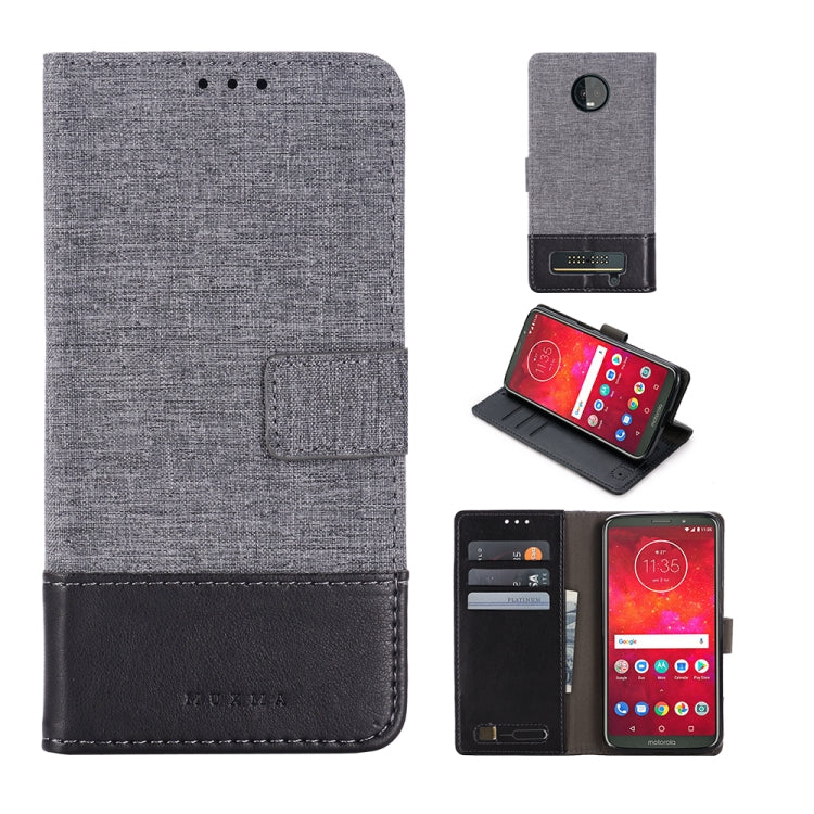 For Motorola Moto Z3 Play MUXMA MX102 Horizontal Flip Canvas Leather Case with Stand & Card Slot & Wallet Function
