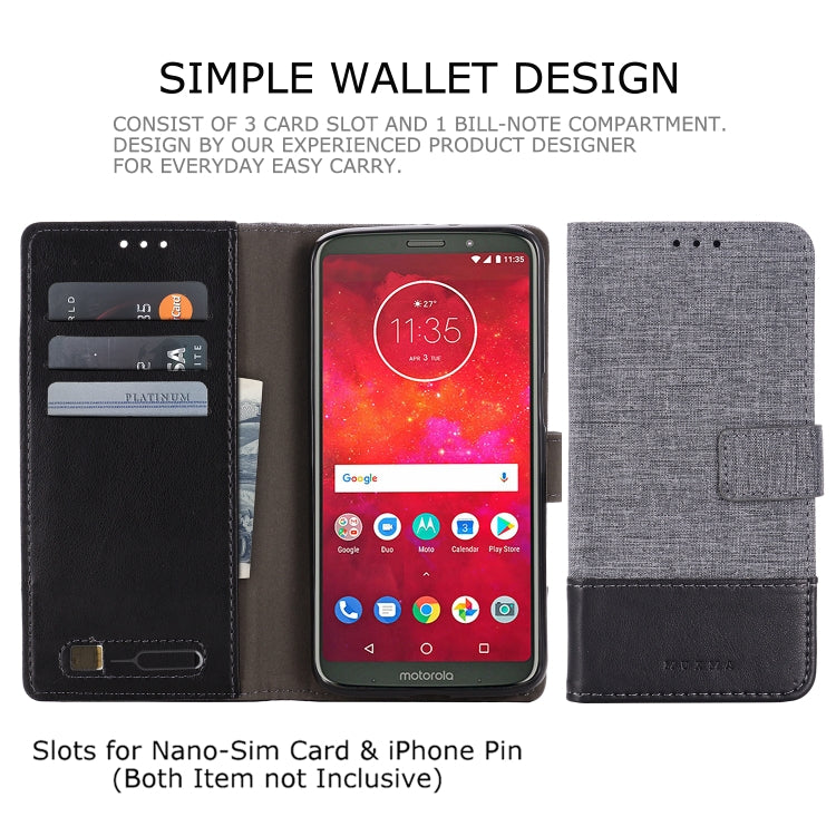 For Motorola Moto Z3 Play MUXMA MX102 Horizontal Flip Canvas Leather Case with Stand & Card Slot & Wallet Function