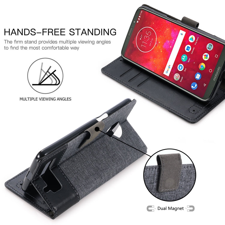 For Motorola Moto Z3 Play MUXMA MX102 Horizontal Flip Canvas Leather Case with Stand & Card Slot & Wallet Function