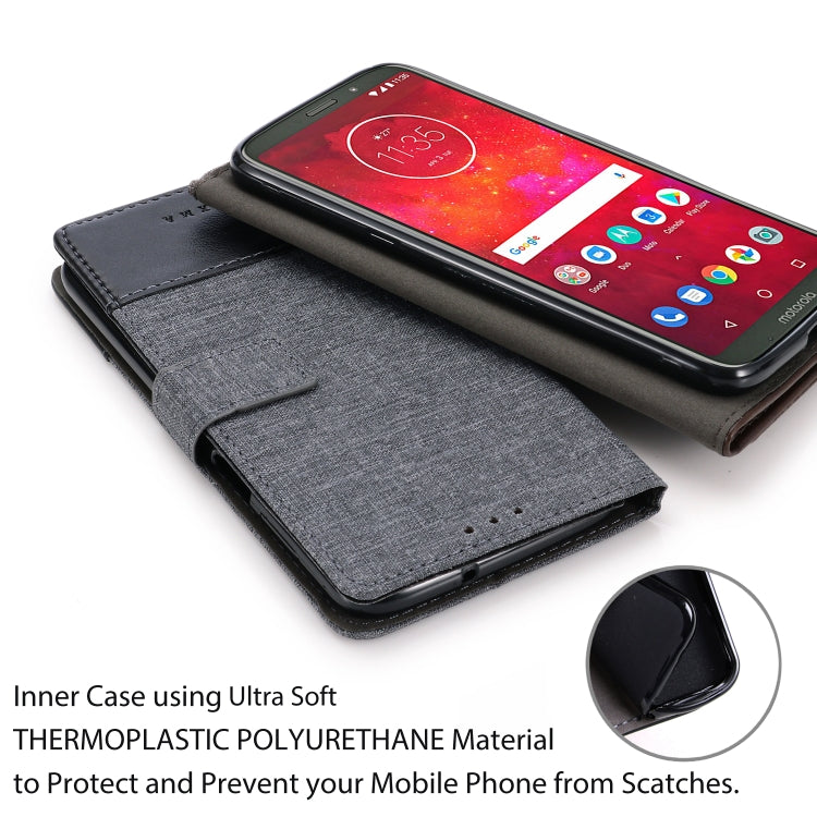 For Motorola Moto Z3 Play MUXMA MX102 Horizontal Flip Canvas Leather Case with Stand & Card Slot & Wallet Function