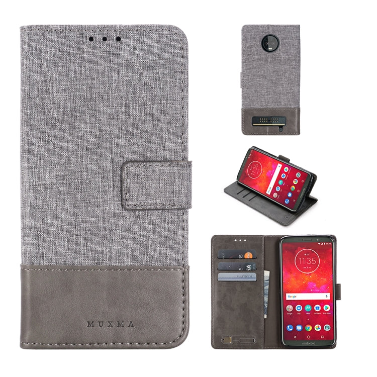 For Motorola Moto Z3 Play MUXMA MX102 Horizontal Flip Canvas Leather Case with Stand & Card Slot & Wallet Function