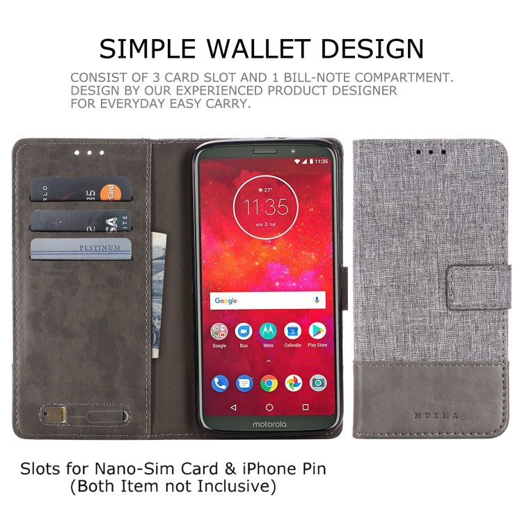 For Motorola Moto Z3 Play MUXMA MX102 Horizontal Flip Canvas Leather Case with Stand & Card Slot & Wallet Function