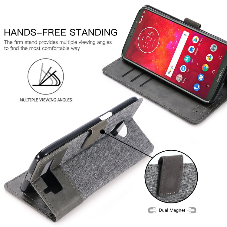 For Motorola Moto Z3 Play MUXMA MX102 Horizontal Flip Canvas Leather Case with Stand & Card Slot & Wallet Function
