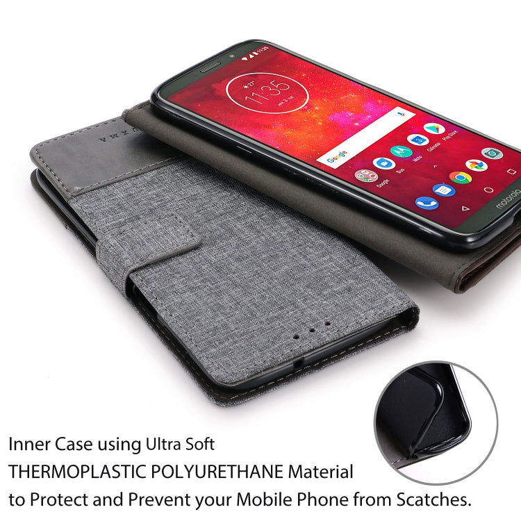 For Motorola Moto Z3 Play MUXMA MX102 Horizontal Flip Canvas Leather Case with Stand & Card Slot & Wallet Function