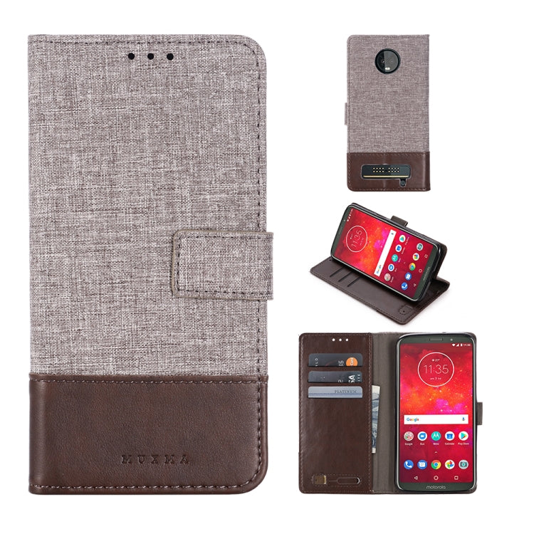 For Motorola Moto Z3 Play MUXMA MX102 Horizontal Flip Canvas Leather Case with Stand & Card Slot & Wallet Function