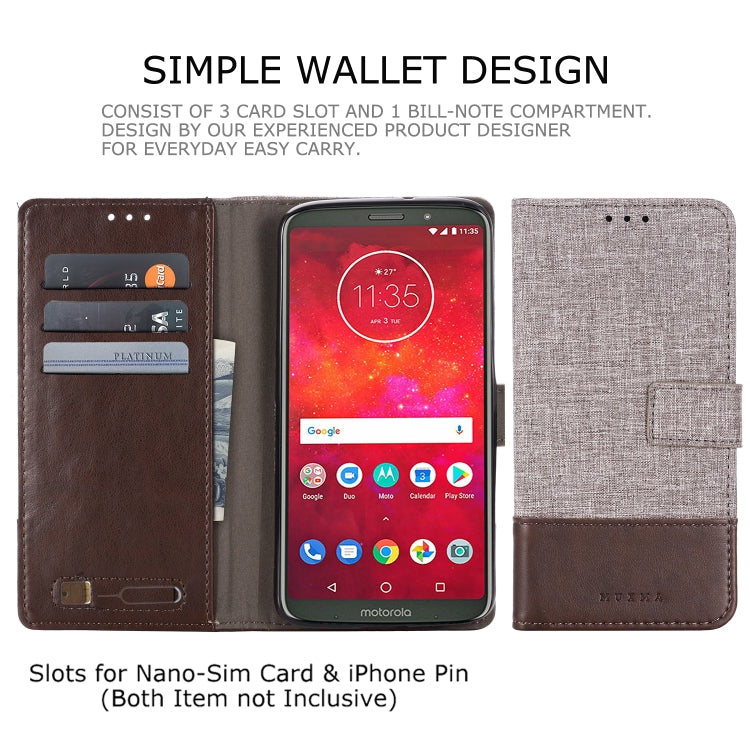 For Motorola Moto Z3 Play MUXMA MX102 Horizontal Flip Canvas Leather Case with Stand & Card Slot & Wallet Function