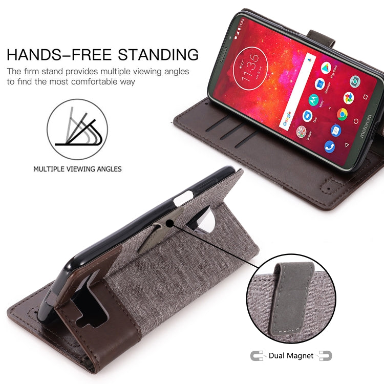 For Motorola Moto Z3 Play MUXMA MX102 Horizontal Flip Canvas Leather Case with Stand & Card Slot & Wallet Function