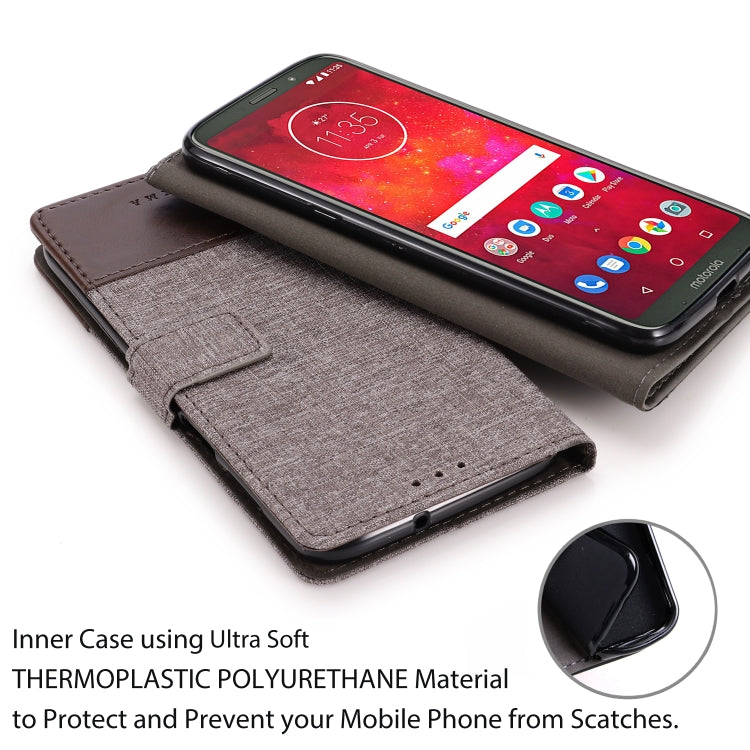 For Motorola Moto Z3 Play MUXMA MX102 Horizontal Flip Canvas Leather Case with Stand & Card Slot & Wallet Function