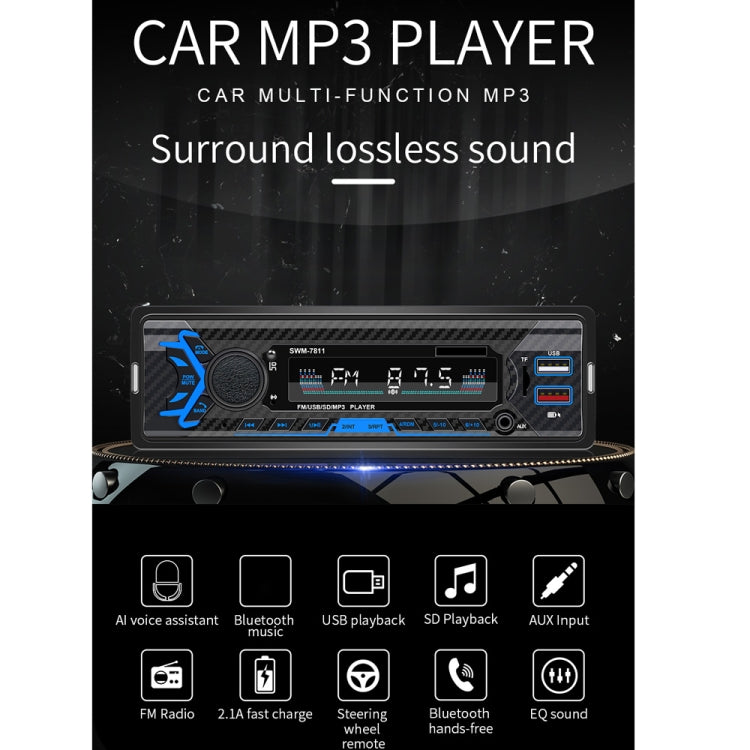 SWM-7811 Car 12V Bluetooth MP3 Player Support FM & TF Card & Voice Assistant with Steering Wheel Remote Control