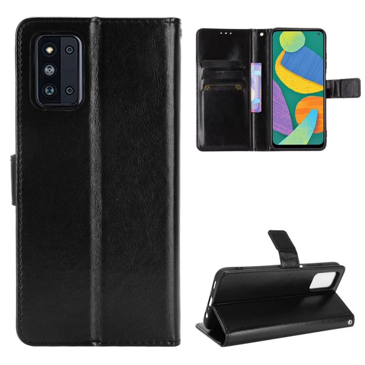 For Samsung Galaxy F52 5G Crazy Horse Texture Horizontal Flip Leather Case with Holder & Card Slots & Lanyard