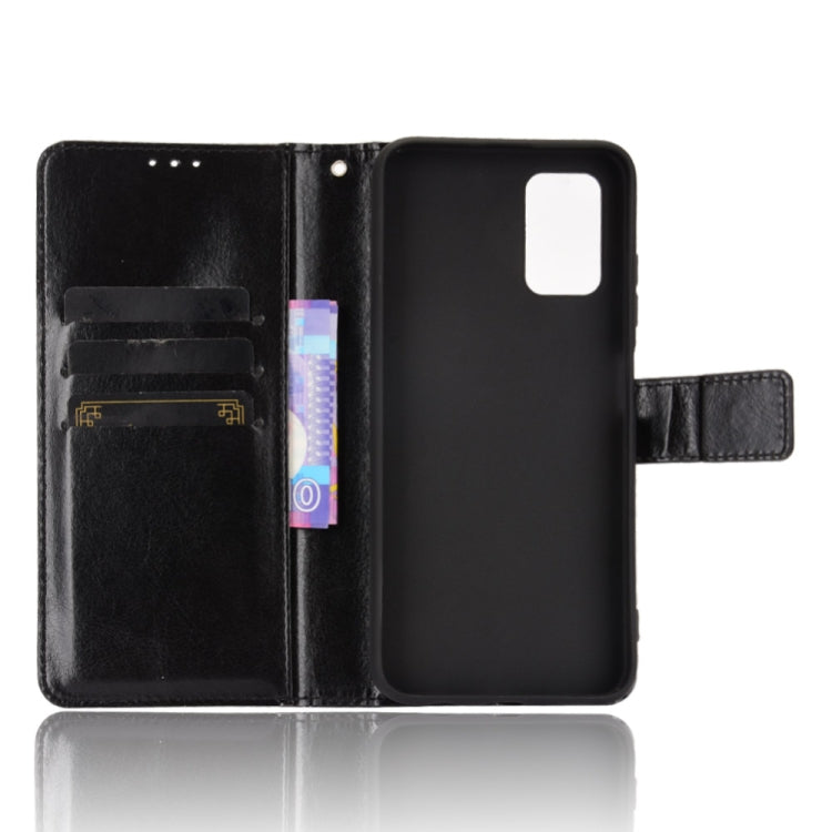 For Samsung Galaxy F52 5G Crazy Horse Texture Horizontal Flip Leather Case with Holder & Card Slots & Lanyard